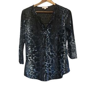 Velvet Burnout Animal Print Blouse Top‎ 3/4 Sleeve Elegant